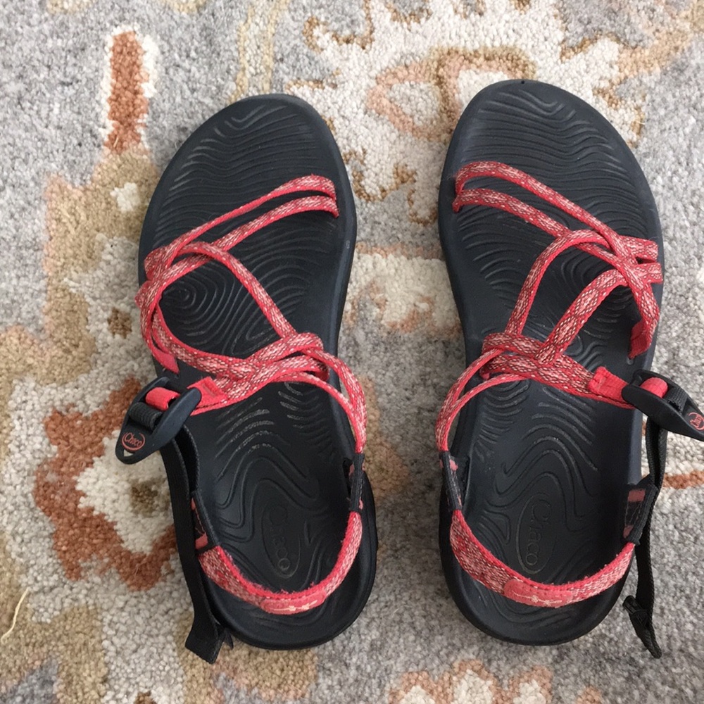 Pink/ Red Split Strap Chaco Sandals